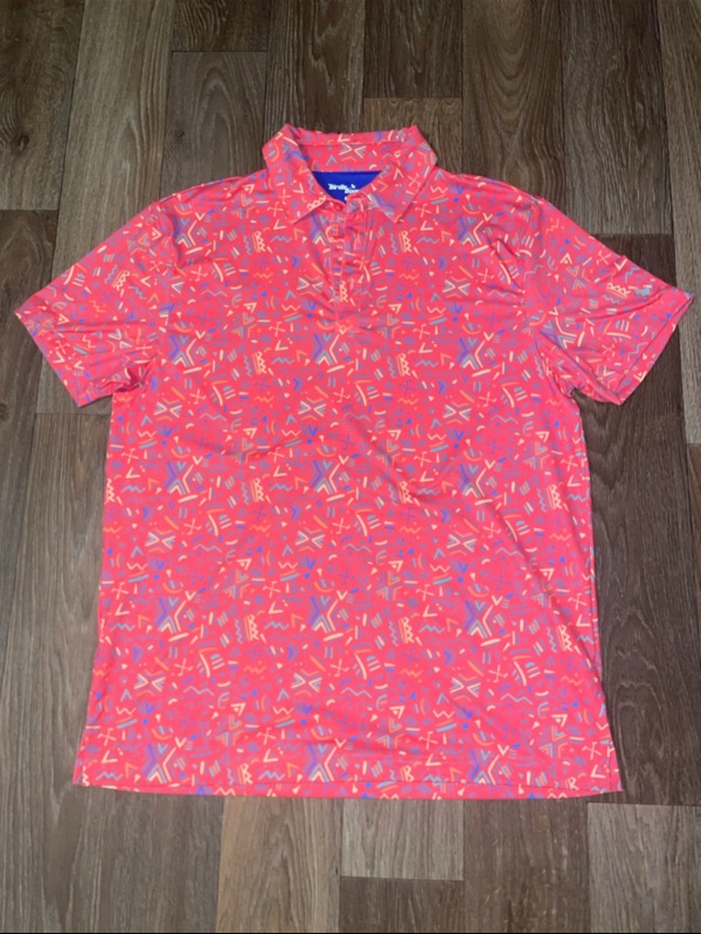 Men's Coral Pink Geometric Print Polo Golf Shirt